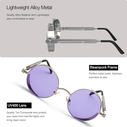 Image of PROUDDEMON Retro Gothic Steampunk Sunglasses for Women Men Round Lens Metal Frame