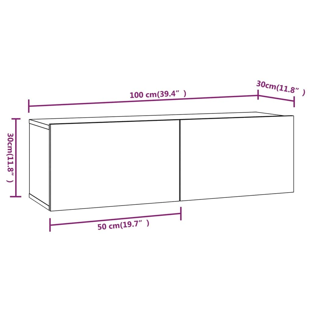 4-TLG. TV-Schrank-Set, Weiß Holzwerkstoff, Wandmontage, Modernes Media-Center für Wohnzimmer und Schlafzimmer, 80/100 cm Breite