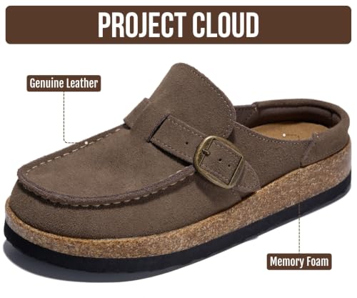 Image of Project Cloud 100% Genuine Leather Moccasin-Style Clogs for Women - Memory Foam and Water Resistant Mules Slip-on - Non-Slip and Durable Clogs Casual Shoes for Women Footwear