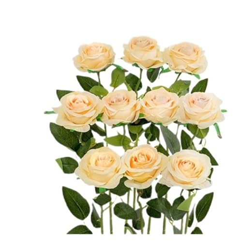 AOEGBY Flor Artificial Artificial Rose Flower Silk White Rose Realistic Fake Roses with Long Stems for Party Home Wedding Valentine Birthday Paniculata Artificial(Champagne,24PCS)