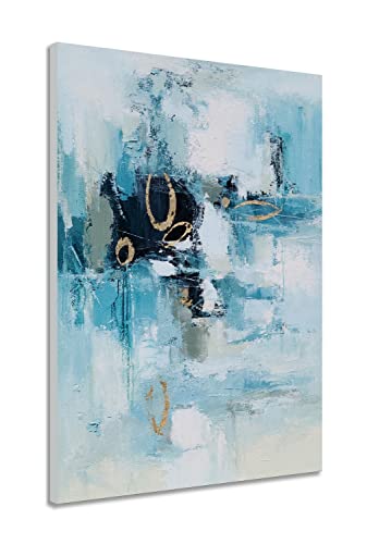 YHSKY ARTS Quadro da parete astratto su tela con lamina d'oro, dipinto a mano, dipinto a foglia d'acqua, opera d'arte verticale per soggiorno camera da letto e arredamento bagno