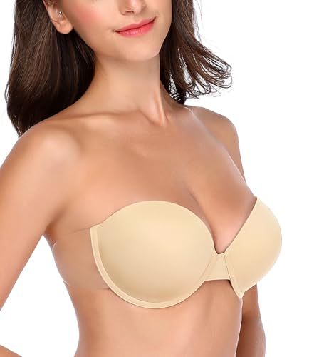 Image of Backless Strapless Push Up Bra for Women Thick Padded Sticky Underwired Bras Self Adhesive
