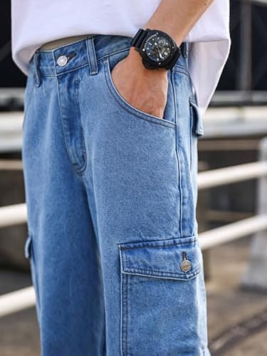 Image of TAGAS Men Relaxed FIT Denim Jeans | Cargo Denim Jeans | Multi Pocket Jeans Pant for Men | Men Loose Fit Denim Jeans |