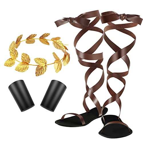 Sandalias romanas con corona de laurel dorado para disfraces de toga de hombre