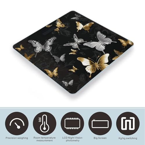 Báscula digital de baño VTCTOASY blanca con mariposas miniatura 3