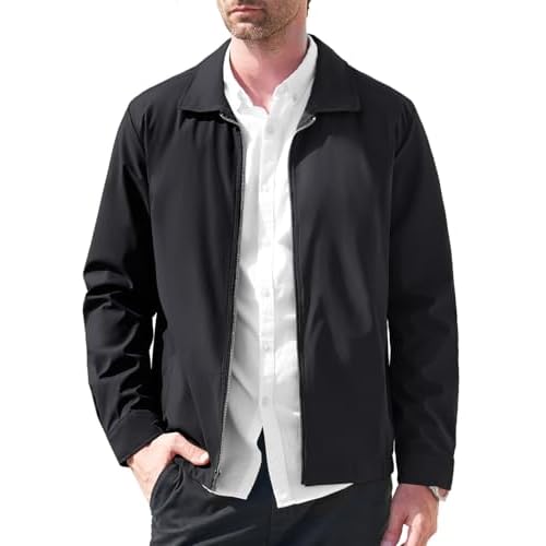 MAGCOMSEN Men’s Lightweight Jackets Full Zip Up Light Coat Laydown Collar Jacket Casual Windbreaker Jacket with Zip Pockets