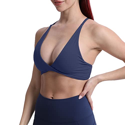 Aoxjox Women's Workout Sports Bras Fitness Backless Padded Sienna Low Impact Bra Yoga Crop Tank Top (Navy, Medium) #TOP1
