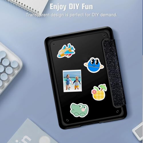Image of MOCA Case for 7 Inch Kindle Paperwhite 12th Gen 2024 and Signature Edition, Slim Shockproof Clear Back Cover, Auto Sleep /Wake Protective Case (Glitter Black)