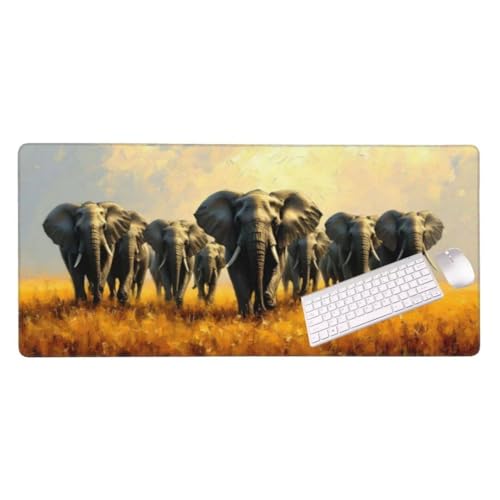 Tapis de Souris Animaux éléphants 900x500x3 MM Grand Tapis Souris XXL, Tapis de Bureau sous Main avec Base en Caoutchouc antidérapante, Tapis Souris pour Clavier et Bureau, Decoration Maison S-2907