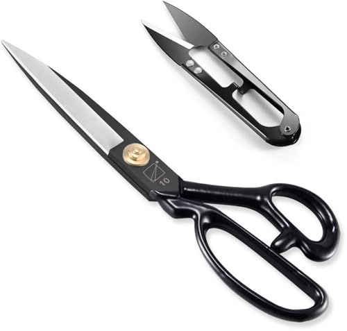 Left-Handed Sewing Fabric Scissors, 10 Inch Dressmaking Taior's Shears-Electroplated Finishing High Carbon Steel Scissors for Crafting, Tailoring, Leather-Cutting(Thread Cutter INCL) (Black)