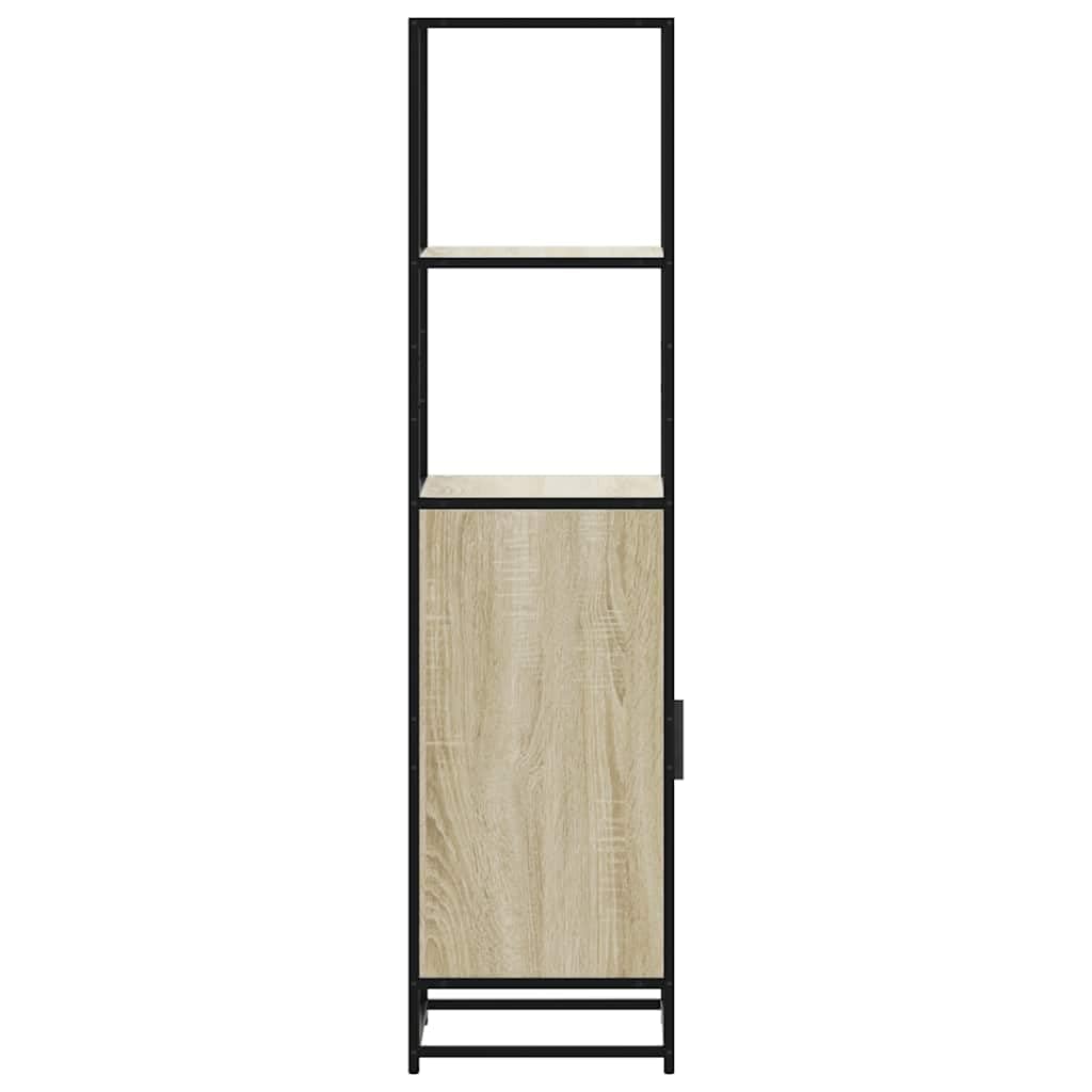 SYDE Credenza alta in legno di ingegneria e metallo, 35,5 x 35 x 139 cm | 1 scomparto, ripiani aperti, porta reversibile, maniglia confortevole, fissaggio a parete incluso