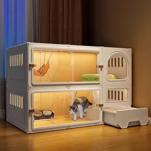 WXXSHGDW 猫 ケージ 屋内用、猫ゲージ、2段大型 猫 ゲージ トイレ付き、猫 持ち運びケージ、ケージ 猫、猫用囲い、特大スペース、換気設計、1〜2匹の猫用