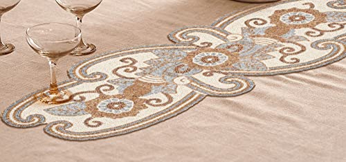 Beaded Table Runner 36Inch,Handmade Table Runner,Decorative Table Runner,Wedding Runner,Rustic Runner, Elegant Runner,Boho Runner,Sequin Runner,Indian Runner-13X36 White Silver Gold #TOP2