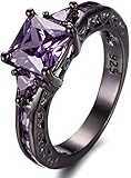 LALISA Princes Cut Purple Amethyst Engagement Band Ring 10KT Black Gold Filled Size5-11 (8)