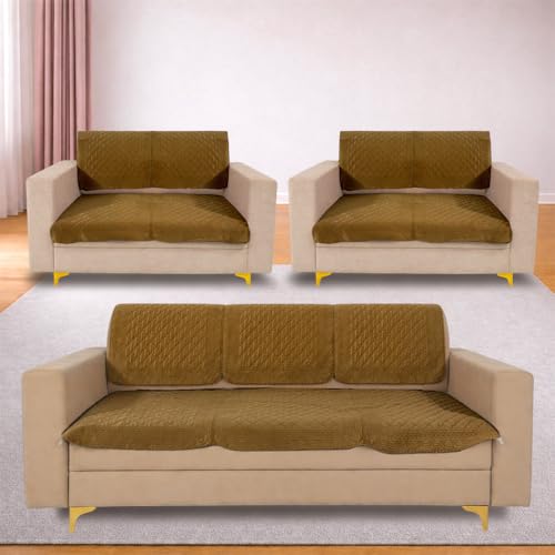 Image of Homerz Premium Petal Charm Sofa Cover | Embossed Floral Pattern | Soft Touch, Anti-Dust & Easy Wash Fabric Cloth, Washable and Durable (Mustard, 7(3+2+2) Seater, Seat Cover with Backrest)