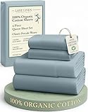 LANE LINEN 100% Organic Cotton Eco Friendly Sustainably Produced Queen Sheets Set, Low Pill Fade Resistant Machine Wash Fully Elasticized Cotton Bedding Queen Set- French Blue