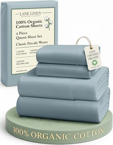 Lane Linen Organic Cotton Queen Sheets Set French Blue