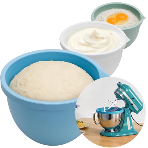 5 Qt Tilt-Head silicone liners for kitchenaid stand mixer, Silicone Bowl Liners with Lids, Kitchen Aid Accessories and Attachments for Baking and Cooking (3pcs Green+Blue+White)