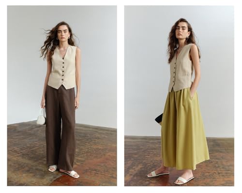 Uohzus Women's Linen Waistcoat V-Neck Dressy Vest 2025 Summer Linen Sleeveless Waistcoat Casual Cotton Suit Tops2