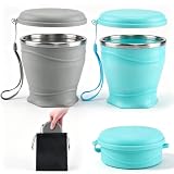 2 Stück Silikon Faltbare Becher 260 ml, Zusammenklappbarer Reisebecher