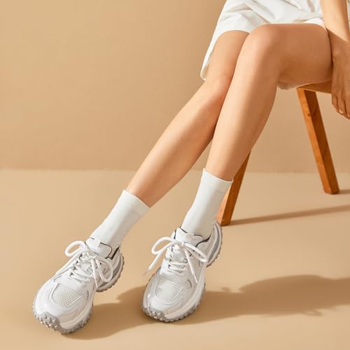 Image of BEAU TODAY Chunky Sneakers for Women, Womens Fashion Sneakers, Lightweight Leather Sneakers for Women, Comfortable Casual Lace-Up Breathable Dad Shoes