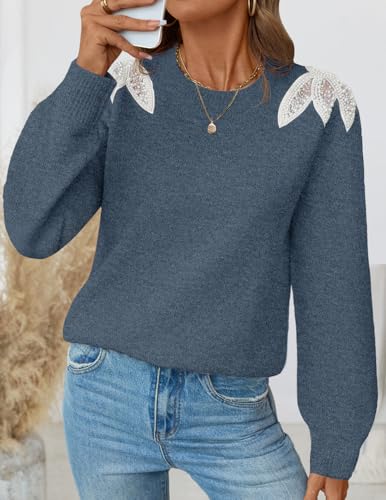 ZESICA Women's Fall Long Sleeve Sweaters 2025 Crew Neck Knit Loose Dressy Pullover Tops Winter Trendy Outfits3