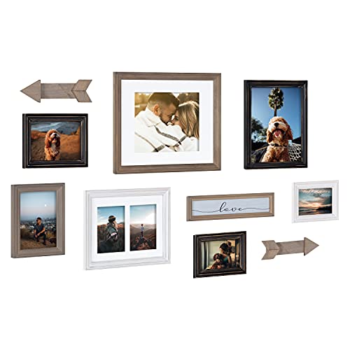 Image of Kate and Laurel Bordeaux Expressions Wall Decor Collection, Set of 10, Industrial Farmhouse Finishes, Assorted Size Frames and Decorative Wall Accents