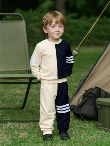 Toddler Boy Sweatsuit Stripe Long Sleeve Pull On Clothes Two Tone Tops and Pants Fall Winter Set