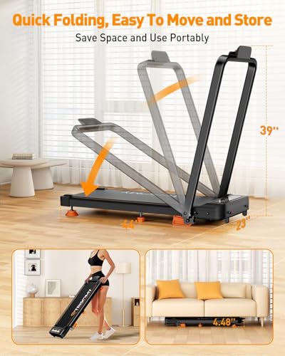 Image of Walking Pad with 15% 12-Level Auto Incline & Handle Bar, 450 lbs Capacity UI Screen, Trisomy 3.5HP Quiet Under Desk Treadmill, Speaker, APP & Remote Control, Treadmills for Home Hiking