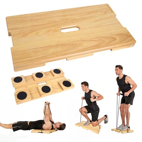 QVEEQ Resistance Band Platform Wooden Exercise Board With Non-Slip Resistance Band Foot Plate With 9 Pound Weight Strong Resistance Suitable For Volume Training Stretching Balance Home Gym Use