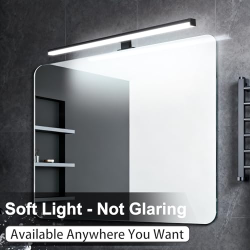 Image of 28 inch Plug in Bathroom Light Fixtures Matte Black Vanity Lights,11W LED Picture Light 3 Installation Methods 6600K White-Light Vanity Light Bar Wall Sconce for Bedroom /Living Room /Kitchen