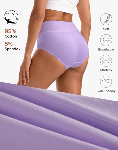 INNERSY Women's High Waisted Underwear Cotton Panties Regular & Plus Size 5-Pack(S,Style 1)