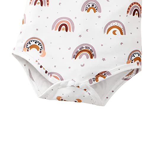 Sobowo 0-3 Months Baby Girl Clothes Summer Newborn Baby Girl Skirt Set Ruffle Romper Floral Bowknot Tutu Dress Headband 3Pcs Infant Summer Clothes Set 0-18M (Rainbow, 0-3 Months) #TOP2