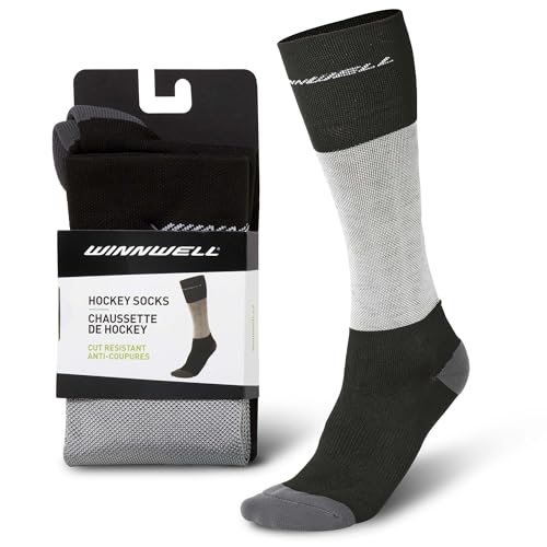 Winnwell Cut-Resistant Hockey Socks - Moisture-Wicking Gear with Double-Padded Heel & Y-Seam Toe for Ice Hockey Players
