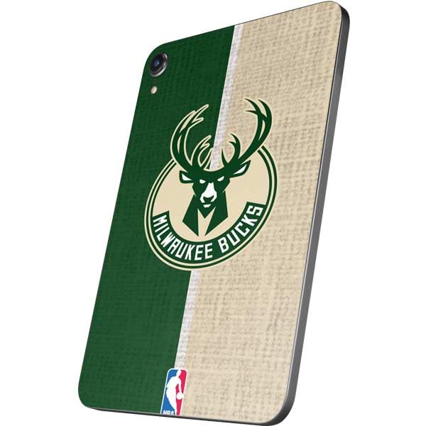 Skinit Decal Tablet Skin Compatible with iPad Mini 7 (2025) - Officially Licensed NBA Milwaukee Bucks Split Canvas Design