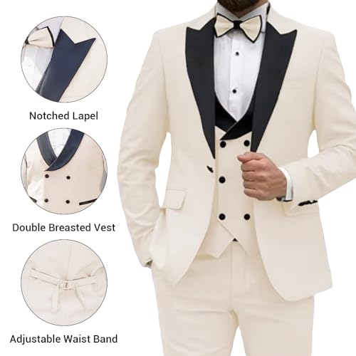 3 Piece Mens Suits,Slim Fit Suits Set for Men,Double Breasted Suit for Weddings and Parties4