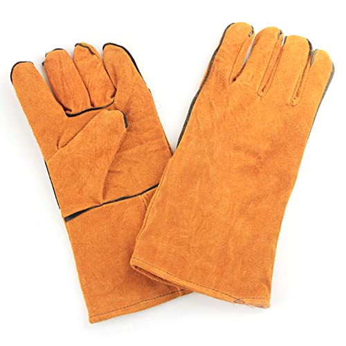 Glomora Accesorios De Soldadura, Guantes De Soldadura De Forja El Cuero De Ganado Engrosado Evita Quemaduras Guantes De Soldador Resistentes Al Fuego Y Al Calor(橘黄加厚长款*电焊手套)