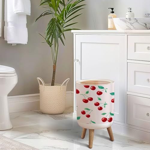 Caneca de basura pequeña con tapa diseño cereza roja 1.8 gal miniatura 6