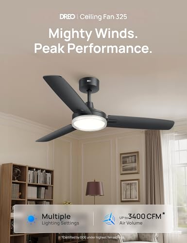 Image of DREO Ceiling Fan with Lights for Indoor /Outdoor, 42 inch Low Profile Ceiling fan with Light and Remote Control for Bedroom, 22dB Quiet DC Motor, Quick-Install, 6 Speeds, Reversible, Dimmable, 5CCT, Black