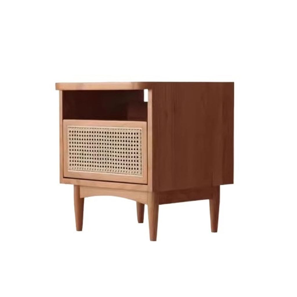 GFHTRELY Couch Desk Modern Solid Wood Rattan Bedside Table Bedroom Simple Storage Locker Small Table