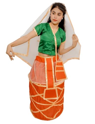 Image of Manipuri Traditional Dress for Girls | Manipuri Dress for Kids Girls | North East Indian Dance & Fancy Dress Costume | Cultural Outfit for Theme Parties, School Functions & Competitions | Adult M-L