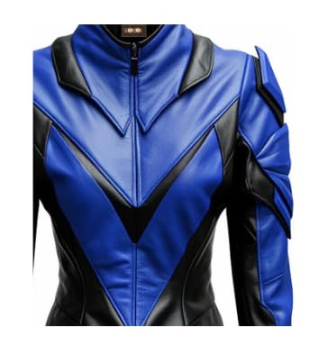 Women AI Generated Design Faux Leather Jacket - Blue and Black Stylish Leather Jacket2