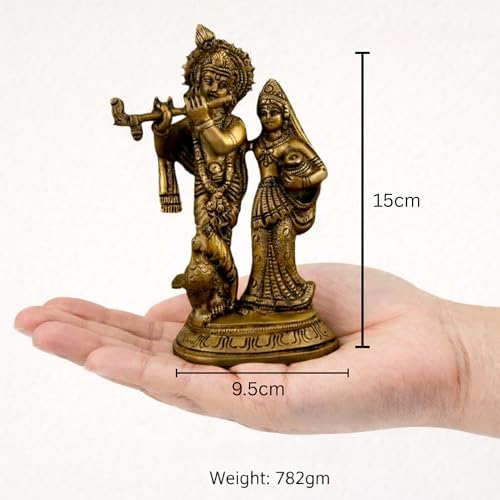 Image of 100% Pure Brass Radha Krishna Murti 15 cm | Radhe Krishna Statue for Pooja Room & Home Temple | Divine Couple Idol for Home Decor | Spiritual Gift Item