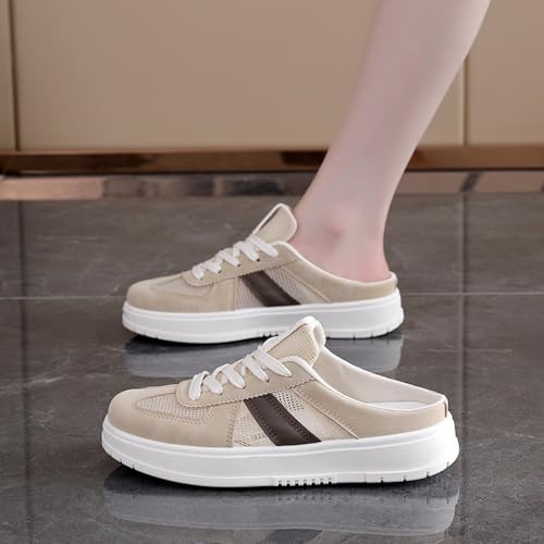 Cute Backless Mule Sneakers for Women Wide Platform Tennis & Racquet Sport Shoes Slip On House Slippers Lightweight Leather Breathable Mesh No-slip Casual Lace-up Comfort Walking Slides Indoor Outdoor3