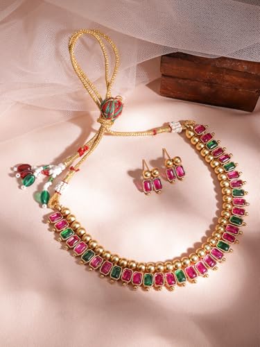 Image of Rubans Necklace Set Gold Plated Traditional Stylish Jewellery Gift for Women & Girls