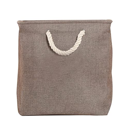 Fabric Storage Basket with EVA Reinforcement - Collapsible Cotton Laundry Hamper with Handles for Toy and Snack Storage(Coffee Color)