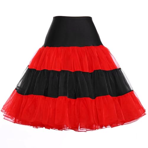 Enagua Cancan Falda Mujeres cancán Petticoat Hoopless Underskirt Crinoline Midi Tutu 50s Retro Debajo de Vestido Enaguas Cortas 1950s Vintage Rockabilly Carnaval enagua(más Colores)(Negro-rojo,34)