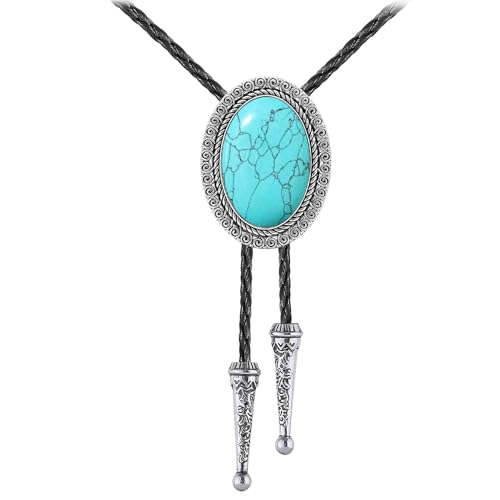 Image of Jeilwiy Bolo Tie for Men Real Stone Westwern Cowboy Ties Silver Bolos Women Leather Necktie Gift for Birthday Christmas