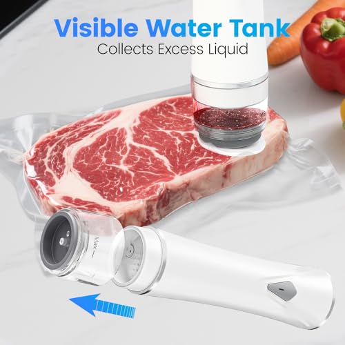 Image of Vacuum Sealer for Food with Visible Tank, Handheld Vacuum Sealer Machine with 30 Reusable Bags for 5X Longer Freshness, Wireless & Portable, White
