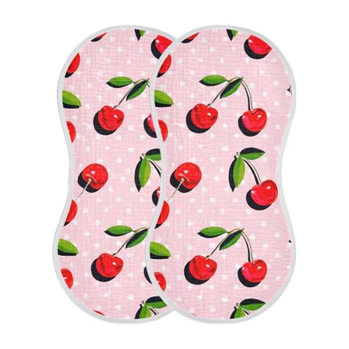 2 Pack Baby Burp Cloths, Soft Absorbent Burping Cloths for Babies, Cotton Milk Spit Up Rags, Large Size for Newborns, Baby Boys and Girls (Cherries Shadows Pattern)2